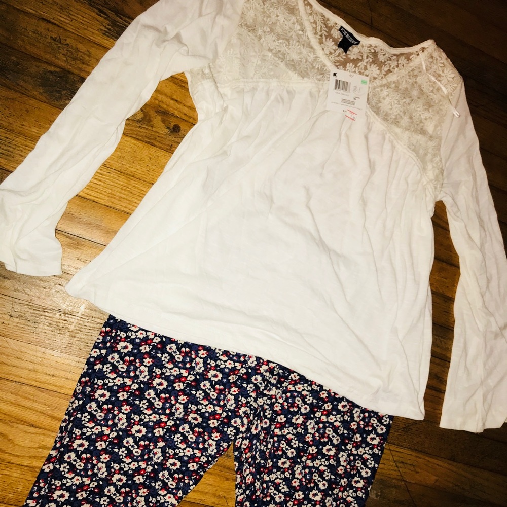 2Piece Boho LongSleeve Blouse & FloralTights XL